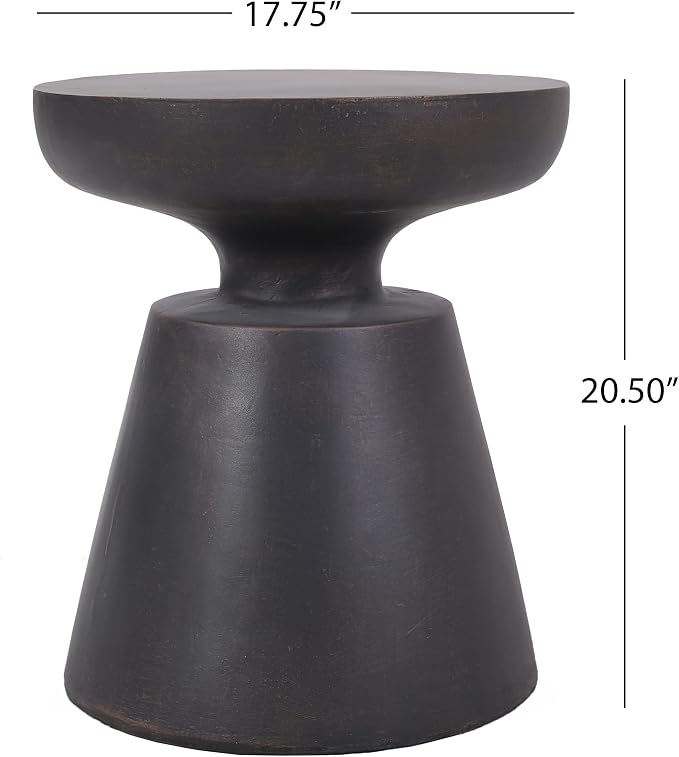 Outdoor Side Table Round Hourglass Side Table Patio Faux Stone End Table, Concrete Tables, Garden Stool Plant Stand for Porch, Backyard, Black & Copper
