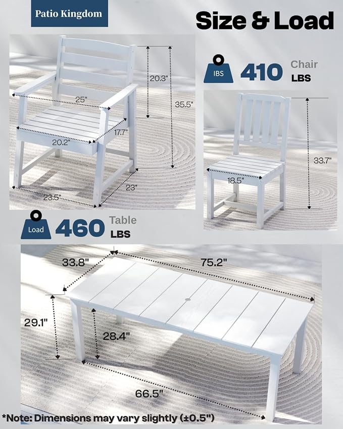 9-Piece Outdoor Dining Set with 15FT Umbrella for 8,White | 75.2'' HDPE table, chairs included, weather-resistant furniture with hole, ideal for lawn, poolside, yard, garden, deck