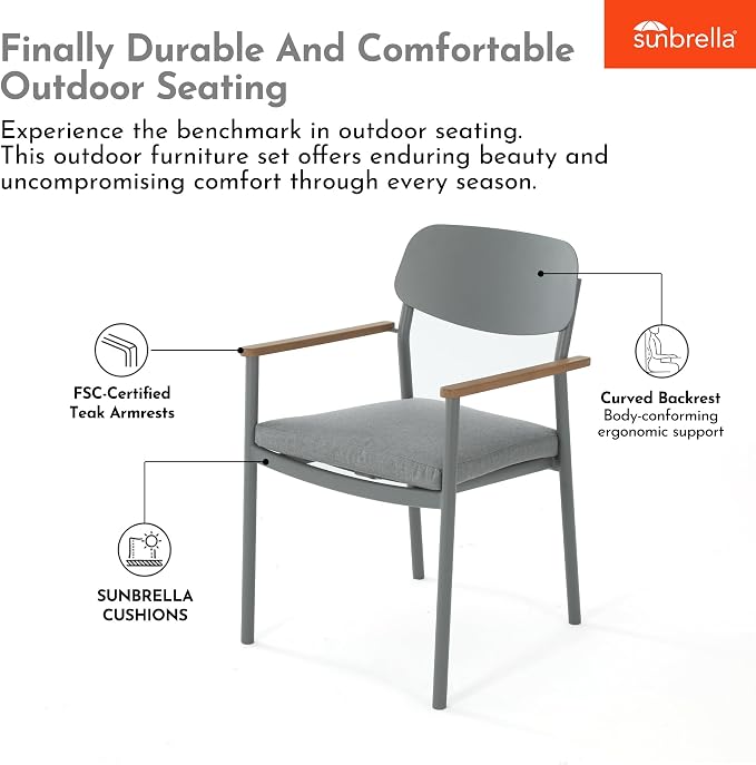 Modern Shade Luxury Outdoor Dining Set for 5, Outdoor Table and Chairs Set with Fade Resistant Cushions & FSC Teak, Premium Aluminum Patio Table and Chairs Set for Elegant Outdoor Living, Gray