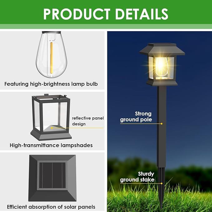 Benany Solar Outdoor Lights, 12 Pack Solar Pathway Lights Waterproof, Landscape Lighting for Path Walkway Lawn Garden Yard Outside Décor, Black