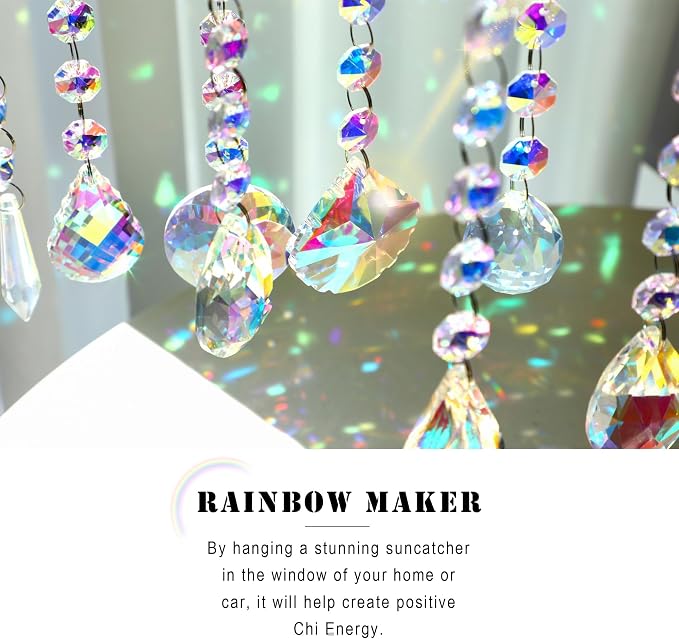 9 Pack Crystal Prisms Suncatchers for Windows Hanging Sun Catchers Indoor | Sun Catchers with Crystals,Colored Beads Suncatchers,Glass Pendant for Chandeliers, Garden, Christmas Tree Decoration Gift