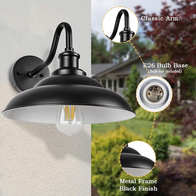 Outdoor Barn Light, 12'' Farmhouse Exterior Wall Mount Light, Outdoor Indoor Wall Sconce, Exterior Porch Lighting Fixture, Industrial Outside Black Lantern for Entryway Garage, 3 Pack