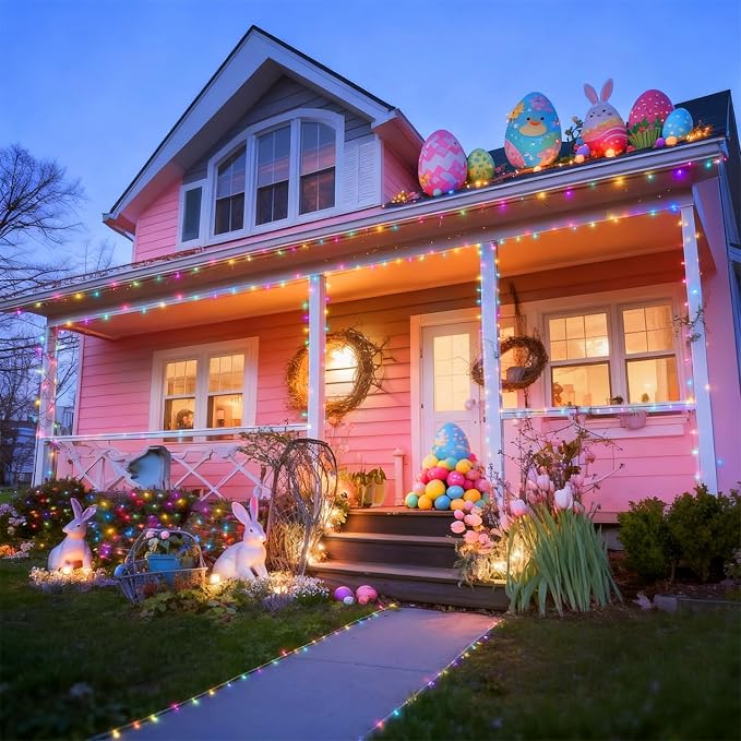 HOME LIGHTING 66ft Easter Decorative Mini Lights, 200 LED Clear Wire Fairy Starry String Lights Plug in, 8 Lighting Mode, Indoor Outdoor Xmas Tree Wedding Party Garden Decoration (Pastel Multicolor)