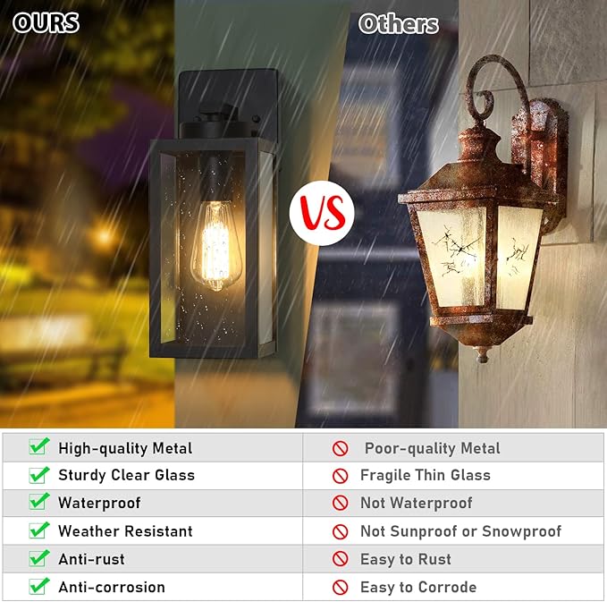 BesLowe Outdoor Wall Light Fixtures, Modern Black Exterior Wall Lanterns | Waterproof Metal Construction, Rust-resistant, Quick & Easy Installation, Clear Glass Shades & Standard E26 Socket