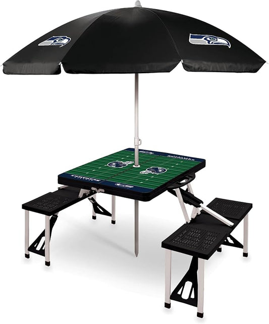 PICNIC TIME NFL Picnic Table Portable Folding Table with Seats and Umbrella