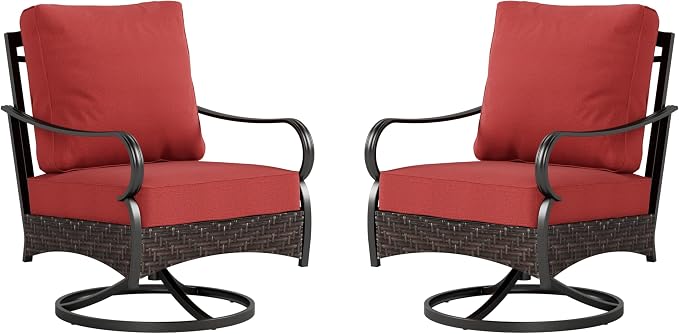 PHI VILLA Swivel Patio Sofa Chairs - 2 PCS Outdoor Swivel Rocker Armchairs, Patio Seating with High Back Deep Seat for Porch Deck Balcony