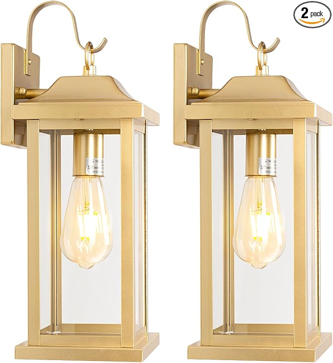 17 Inch Large Gold Outdoor Sconces Wall Lighting 2-Pack | ETL Listed Outside Wall Mounted Lamps Brass, Porch Lights Exterior Light Fixtures, IP65 Waterproof Anti-Rust