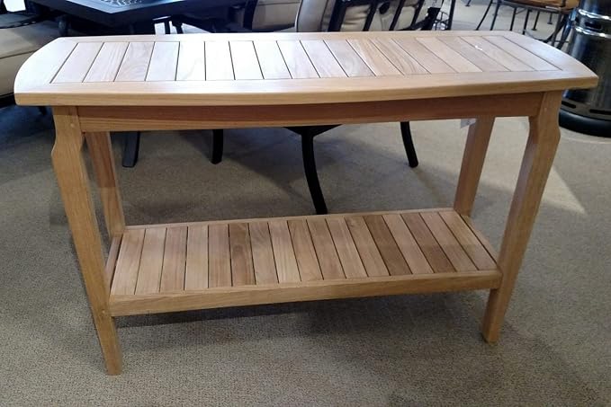 Nantucket Outdoor & Indoor Patio Console Serving Bar Table with Lower Shelf, Solid Teak, 47" L x 16" W x 30" H. This Outdoor Table is Great for Entertaining, Gardening, or Even Grilling.