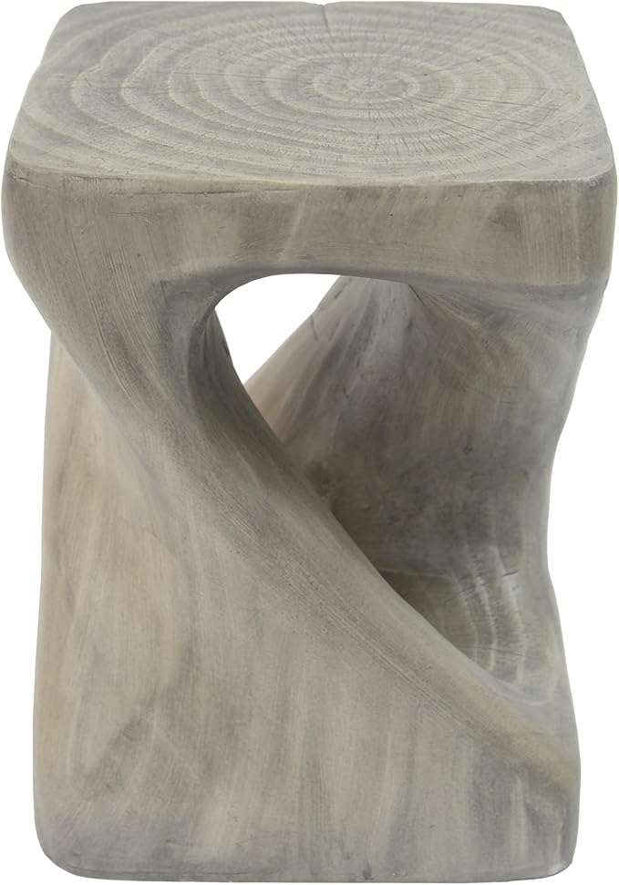 Faux Concrete Side Table Outdoor Faux Stone End Table, Round Outdoor Accent Table, Garden Stool Plant Stand for Porch, Backyard - Grey