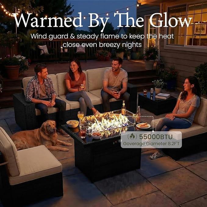 LayinSun 13 Pieces Outdoor Patio Furniture Set with 44" Fire Pit Table Rattan Sectional Sofa Conversation Sets