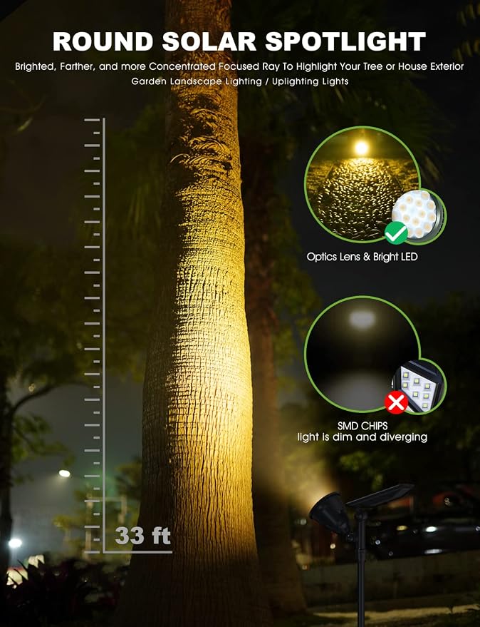 DBF Solar Lights Outdoor, 600LM Solar Spotlights Outdoor Waterproof, 2 Brightness Mode Adjustable 18 LED Flag Pole Light for Garden Yard Patio Landscape Driveway Garage Pool(Warm White, 2 Pack)