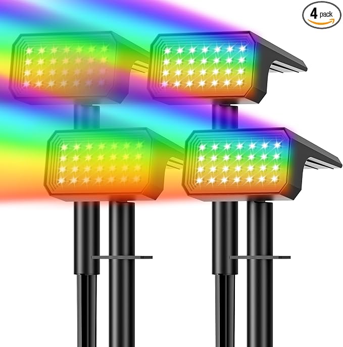 Solar Spot Lights Outdoor RGB Color Changing, 4 Pack, 28 LED | IP67 Waterproof, 7 Modes Auto On/Off, for Yard Garden Pathway Walkway Tree Patio Driveway