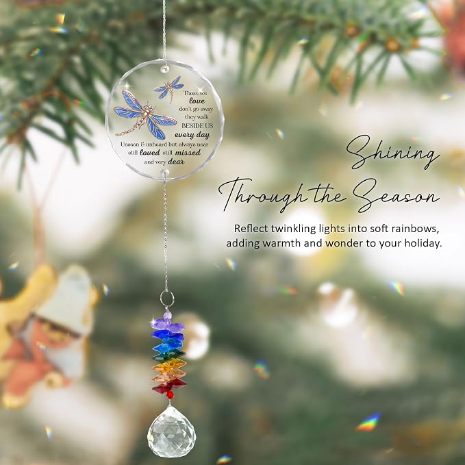 Glass Suncatcher Ornament - Those we Love Don't go Away - Sympathy Gifts for Loss of Loved One - Comfort Keepsake - Xmas Gift for Women Friend Sister - Suncatchers for Windows Hanging Decor