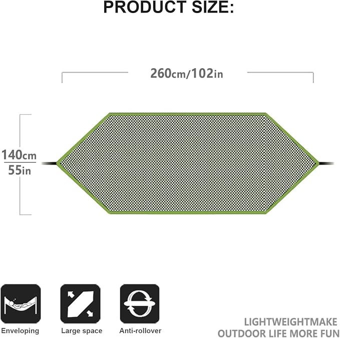 Camping Hammock， Outdoor Camping Hammock with Tree Straps Up to 660lbs(Black)