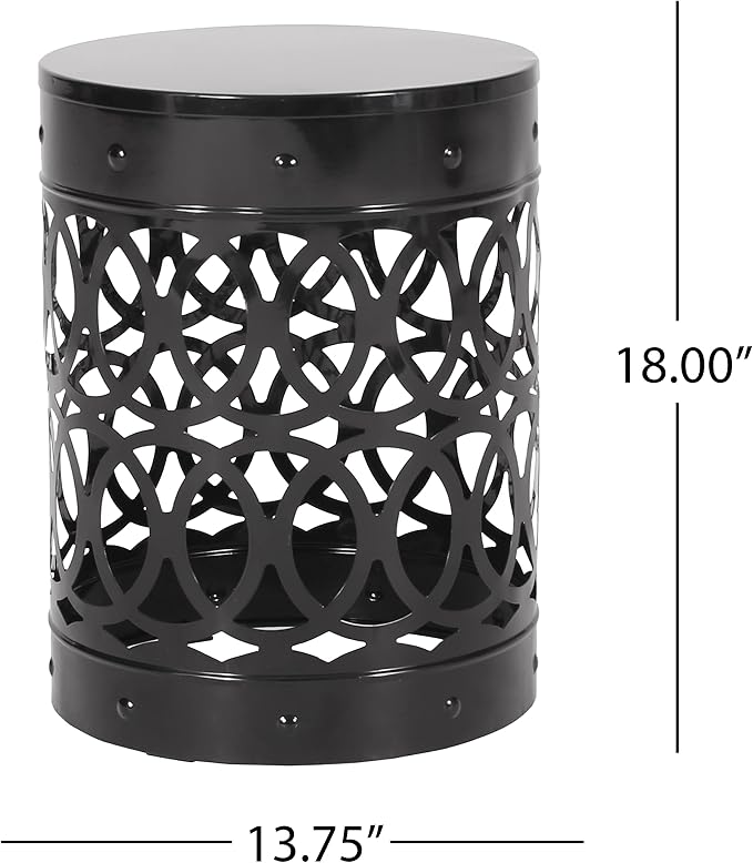 Outdoor Round Metal End Table Cut Out Design, Metal Round Patio Table Garden Stool Side Tables for Indoor Outdoor (Black)