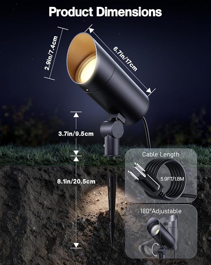 HIBOITEC 2 Pack 30W Outdoor LED Spot Lights 120V Plug in Flag Pole Light | 3000LM 3000K Warm White Waterproof Landscape Spotlight for Yard Garden Tree Statue, 5.9 FT Cord with Plug