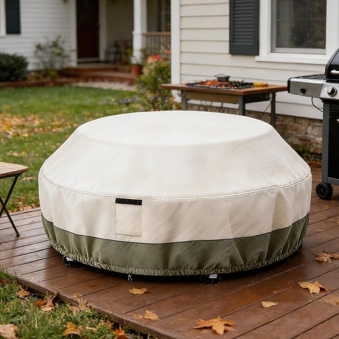 Bitubi Heavy Duty Waterproof Octagon Picnic Table Cover for 6/8-Person Outdoor Bench Patio Round Picnic Table, Beige
