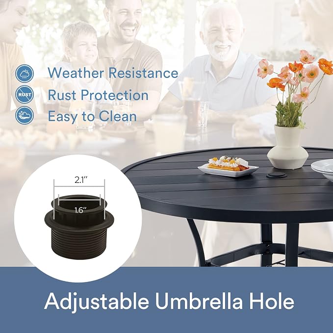VICLLAX 40.6" Round Patio Table, Outdoor Dining Table for 4 with Umbrella Hole for Garden Lawn Deck Backyard, Black