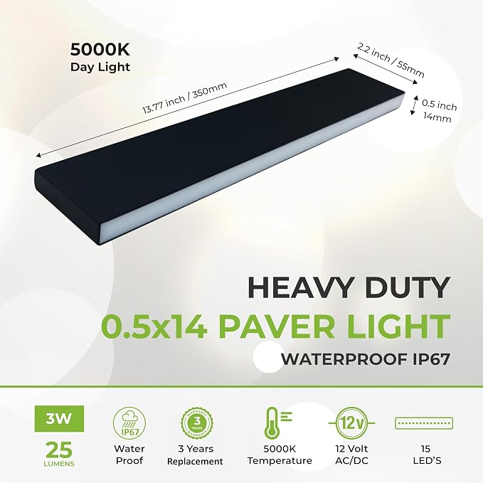 LUMENGY Paver Light Slim 0.5x14 Inch(0.55x13.77) 5000K Daylight, Glare-Free Linear Lighting for Driveways, Walkways and Paver Borders, 12V Hardwired, IP67 Waterproof, Drive-Over Rated