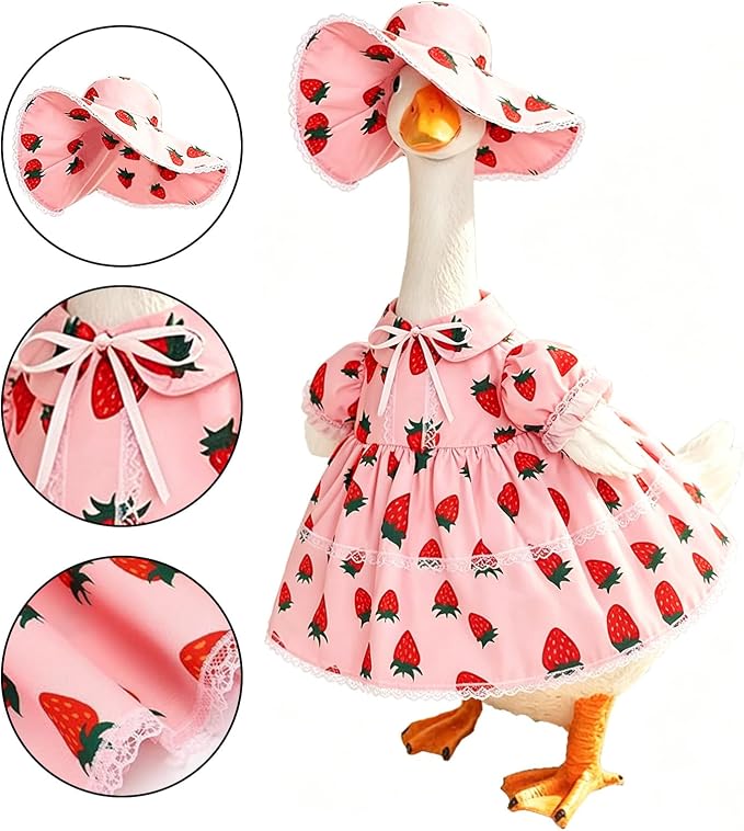 Summer Porch Goose Outfit for 23'' Cement Statue Goose, Strawberry Porch Goose Clothes Skirt Costume for Summer Outdoor Yard Lawn Patio Decor