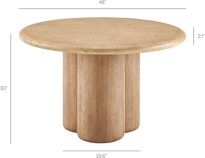 Modway Tori 48 Inch Round Concrete Outdoor Dining Table in Travertine - Modern Patio Bistro Table, Seats 4, for Backyard, Balcony, Sunroom, Deck, Or Indoors