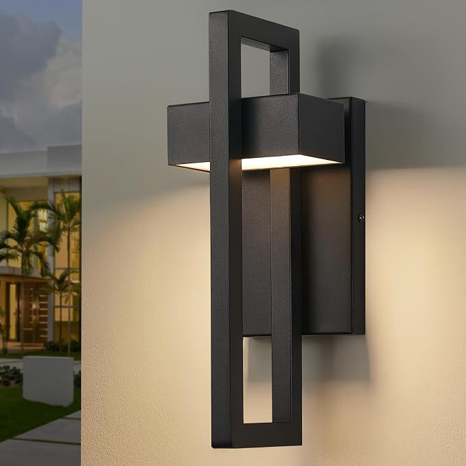 16.5'' Modern LED Outdoor Wall Sconce, Integrated LED Outdoor Light Fixtures Wall Mount Exterior Lights, Black Front Porch Outside Lighting for House, Backyard, Warm White 3000K, 1 Pack