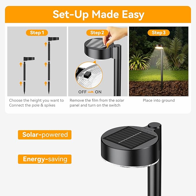 Ahaorigin 6 Pack Solar Pathway Lights Outdoor, 12 Brighter LED Solar Lights Outdoor Waterproof, Up to 12 Hrs Modern Solar Powered Path Light for Yard Garden Walkway Driveway, Warm White
