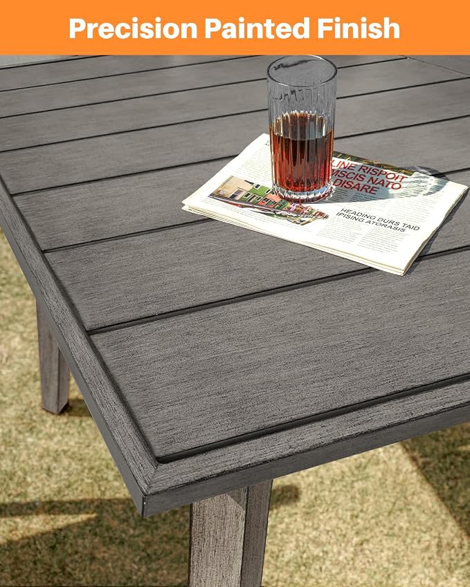 Never-Rust Outdoor Patio Dining Table for 6, Aluminum Outdoor Dining Table with Umbrella Hole, 6 Person Patio Dining Table Furniture for Decks, Garden, Porch, Lawn, Limed Oak