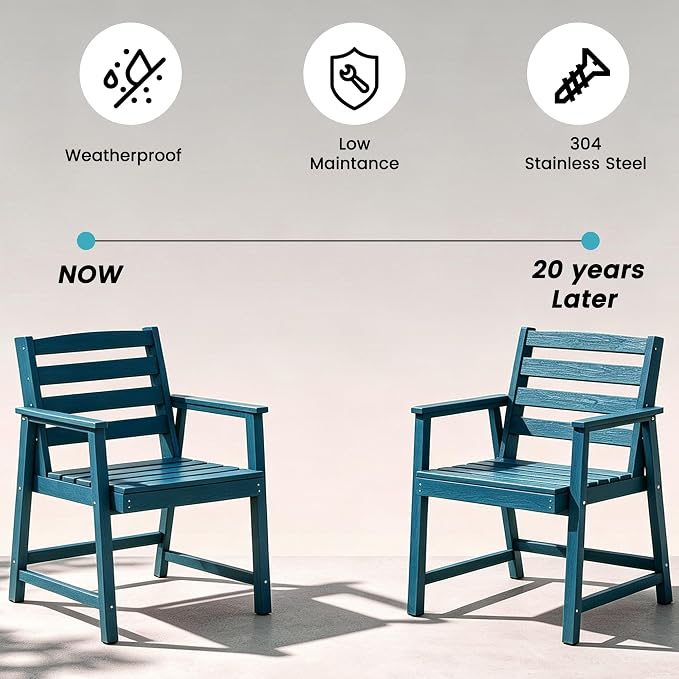LOUNZY 5 Piece HDPE Patio Dining Set for 4, All Weather Furniture,Navy | 4 person HDPE outdoor table and chairs set, wood-look, 304 stainless steel hardware, strong and stable for daily patio