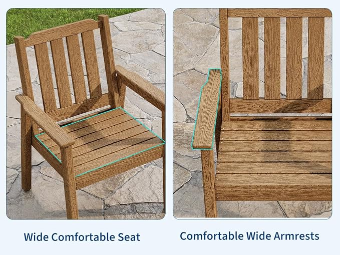 GarveeLife Outdoor Dining Chairs Set of 4, HDPE Patio Chairs 650LBS Capacity All-Weather Yard Armchair with Slatted Seat, 23.9" Wide Heavy Duty Modern Backyard Furniture for Garden, Poolside, Deck