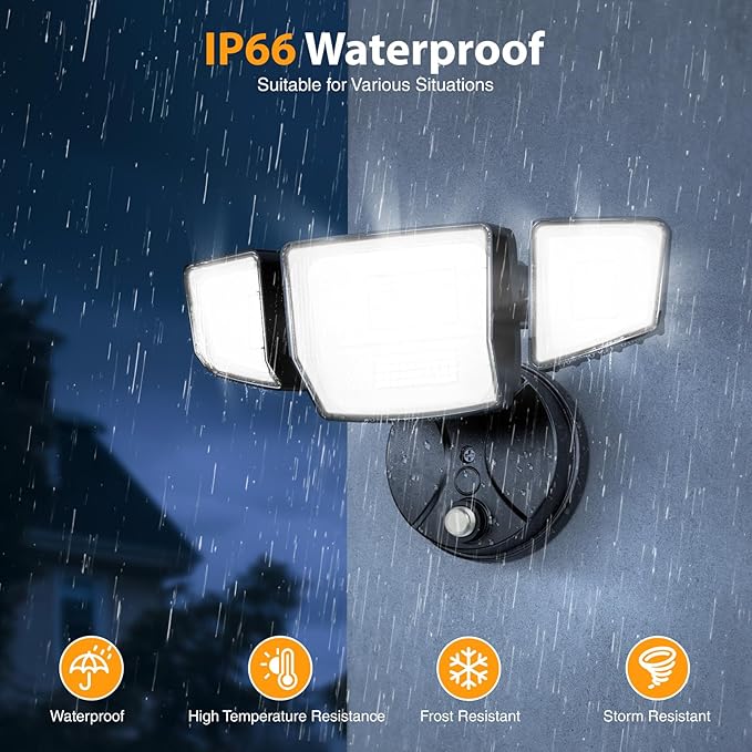 Onforu 90W Dusk to Dawn Outdoor Lighting,10000lm Flood Lights Outdoor,IP66 Waterproof Black LED Security Light with Photocell,6500k Daylight 4 Adjustable Heads Exterior Light Fixture for Yard,Garden