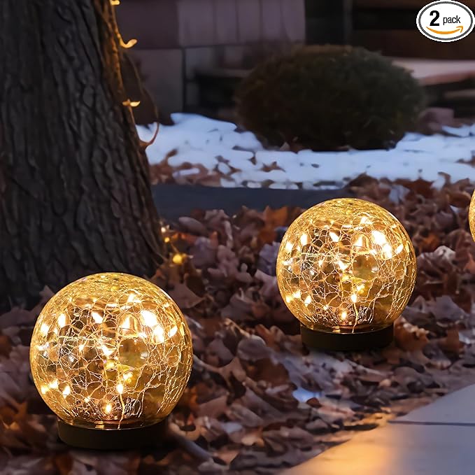 Solar Globe Lights Outdoor Waterproof-Solar Balls-Solar Garden Lights Orbs | Solar Globe Lights for Outside 6 Pack Cracked Glass Ball for Lawn Patio Yard Backyard Decorations