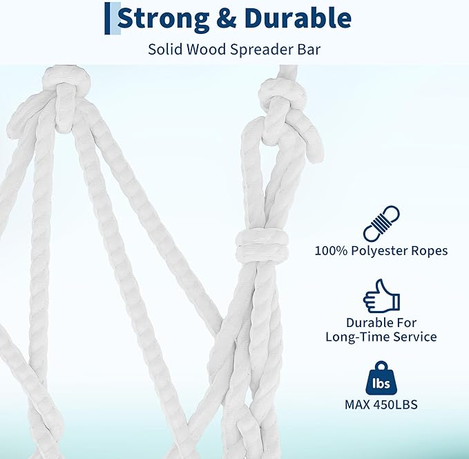 Garvee 2 Person Outdoor Hammock with Stand, Cotton Rope Hammock with Polyester Pad, Arc-Shaped Adjustable Steel Frame, 2-in-1 Hammock for Patio, Backyard, Garden, Beach （Dark and Light Blue Stripes）