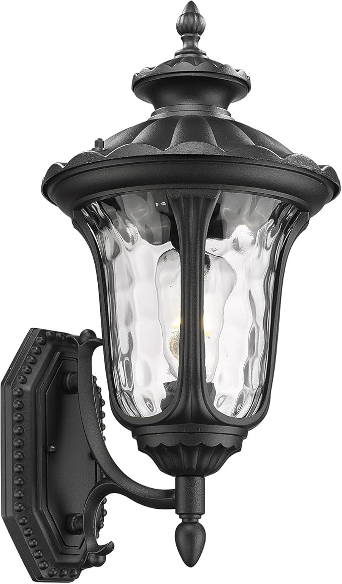 Outdoor Light Fixtures Wall Mount, Waterproof Exterior Wall Lanterns with Waer Ripple Glass, Outside Sconces, Front Porch Lights for House Garage Doorway Patio