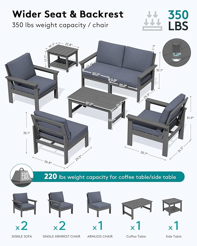 SERWALL HDPE Outdoor Patio Furniture Set | with Coffee Table & Side Table