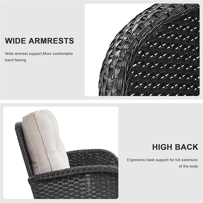 Belord Outdoor Patio Furniture - Wicker Sofa with Removable Cushion, 3 Seater Rattan Couch with Deep Seat, High Backrest, All-Weather for Balcony, Deck, Backyard, Black/Beige