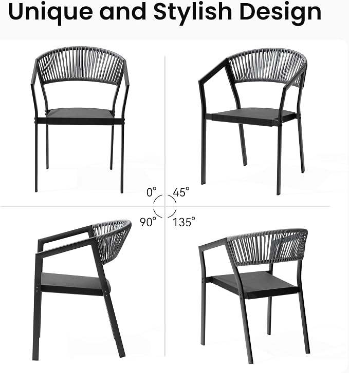 Patio Dining Chairs Set of 2 Aluminum Stackable Outdoor Chairs | Wicker Barrel Backrest Armchairs for Patio, Deck, Backyard, Grey