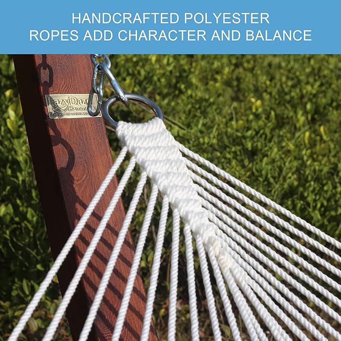 Lazy Daze 12 FT Quilted Double Hammock with Spreader Bar, 2-Person, 450 lbs Capacity, Brown White