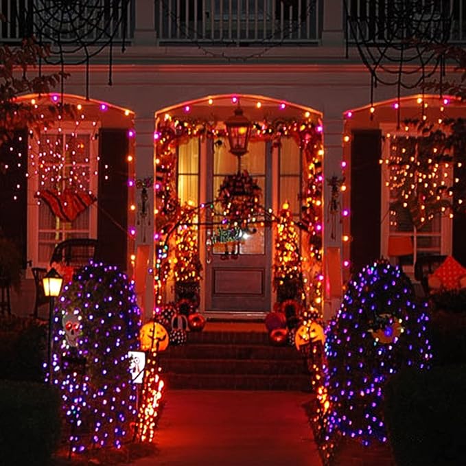 JMEXSUSS 168ft 600 LED Halloween Decor Lights Outdoor Clear Wire | Orange Purple String Lights Indoor Plug in, Halloween Lights for Tree Porch Garden Patio Car Party Yard Decorations, Remote