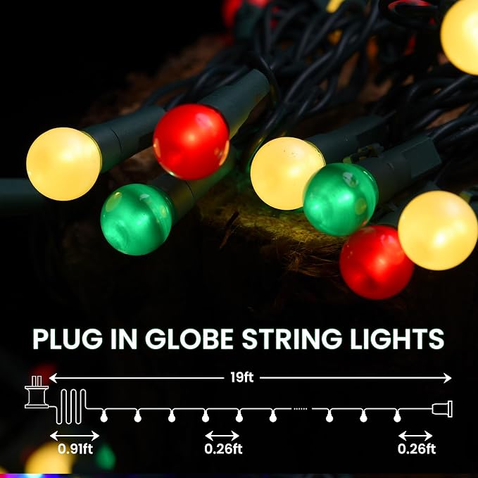 Fairy Globe String Lights - 70 LED, 19FT, Multicolor - UL Certified for Indoor/Outdoor Use - Christmas, Bedroom, Party, Tree, Holiday Decor