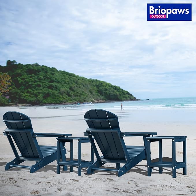 BRIOPAWS Outdoor-Side-Tables | Set of 2 | Small | HDPE Plastic | Patio End-Table | 2-Shelf Adirondack Outside Tables | All Weather | for Poolside Front Porch Indoor Living Room | 14" x 13" | Blue
