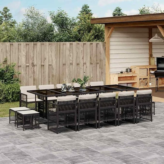 WXGTBKPR 15-Piece Outdoor Dining Set, Large Foldable PE Rattan Garden Table and Chairs for Patio, Backyard, and Terrace Gathering, Black