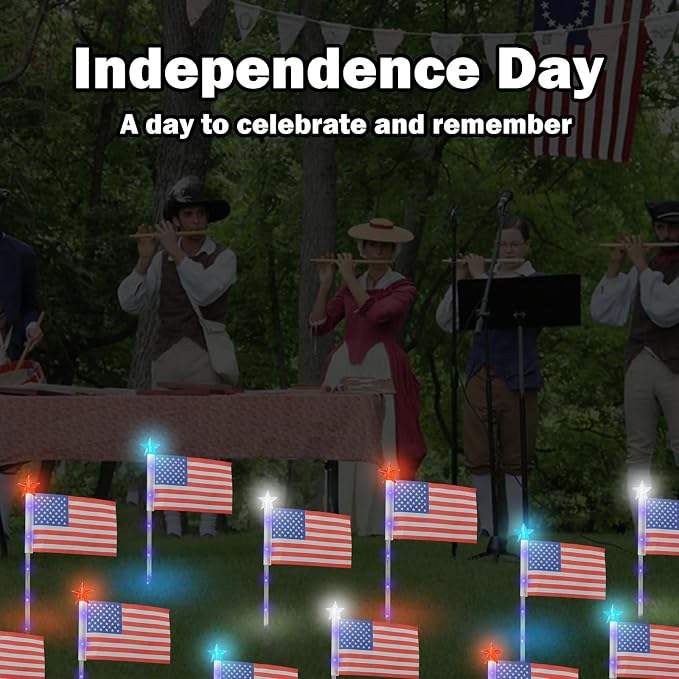 4th of July Decorations Outdoor American Flag Lights, 6-Pack Red White and Blue Solar Stars Lights with 6 USA Flags & 30LED,Bright Patriotic Pathway Lights for Memorial Day Yard Lawn Decor