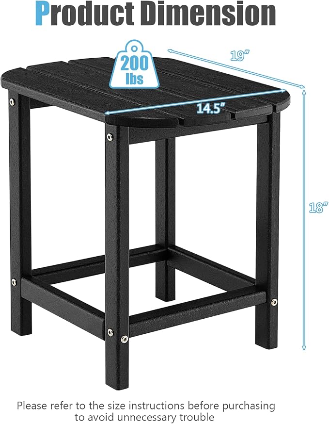 Giantex Side Table Outdoor Small Patio Table 18” Adirondack Table, Weather Resistant End Tables, Outside Square Tea Table for Patio, Backyard, Poolside, Garden, Balcony (2, Black)