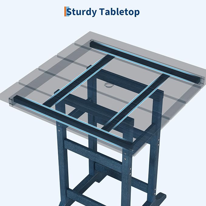 GarveeLife Outdoor Counter Height Bar Dining Table, HDPE Wood Grain Tall Bar Table – 39.6" High Square Pub Table, Cocktail Bistro Table Fits, for Patio, Garden, Poolside, Balcony & Yard (Navy Blue)