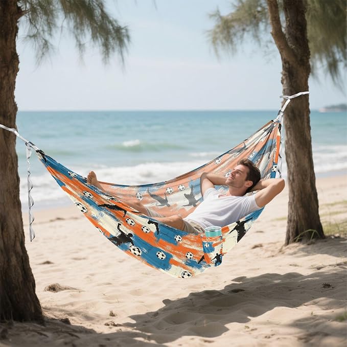 Camping Hammock Outdoor Hammocks for Outside Football Character Silhouette Beach Trees Portable Lightweight with Pockets Tree Straps Indoor