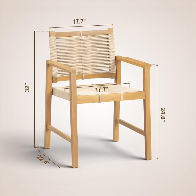 NTC Luno 6 Pieces Solid Wood Lounge Armchairs with Handwoven Rope Seat & Back, Indoor & Outdoor Wooden Chairs for Patio Dining Sets, Modern Patio Lounge Chairs, Easy Assembly, Natural