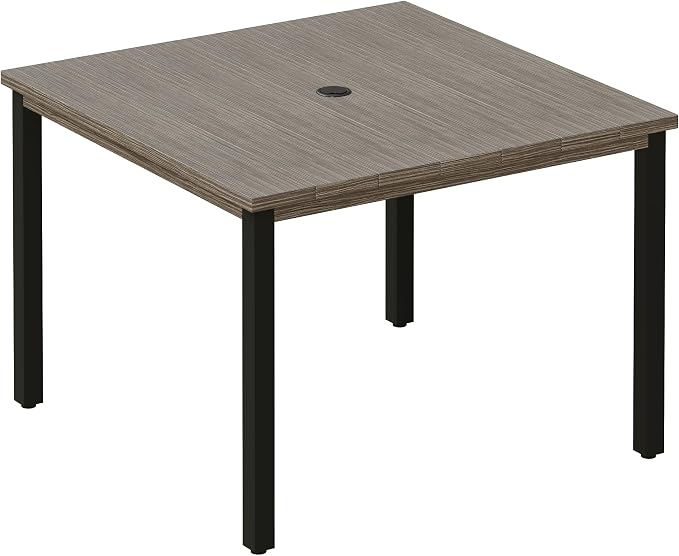 VICLLAX Square Patio Dining Table for 4, Outdoor Patio Table with Umbrella Hole for Garden Lawn Deck Backyard, Antique Grey Tabletop