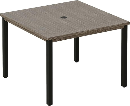 VICLLAX Square Patio Dining Table for 4, Outdoor Patio Table with Umbrella Hole for Garden Lawn Deck Backyard, Antique Grey Tabletop