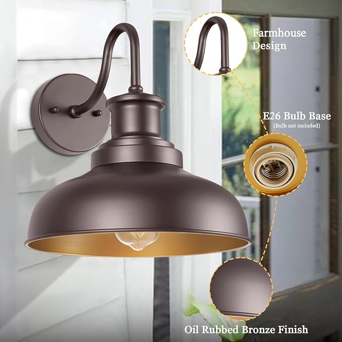 Outdoor Barn Light Outdoor Wall Sconce Farmhouse Exterior Wall Mount Light Vintage Wall Lighting Fixture Industrial Bronze Lantern for Porch, Entryway, Garage, 1 Pack, RZ007 ORB